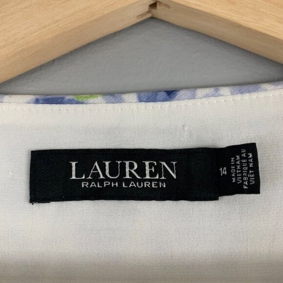 Lauren Ralph Lauren Sleeveless  Floral Jersey Dress Blue Stretch Rouched Mini 14 - Picture 4 of 11